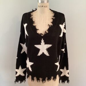 Rue 21 Black and White Star V-Neck Sweater Size Medium